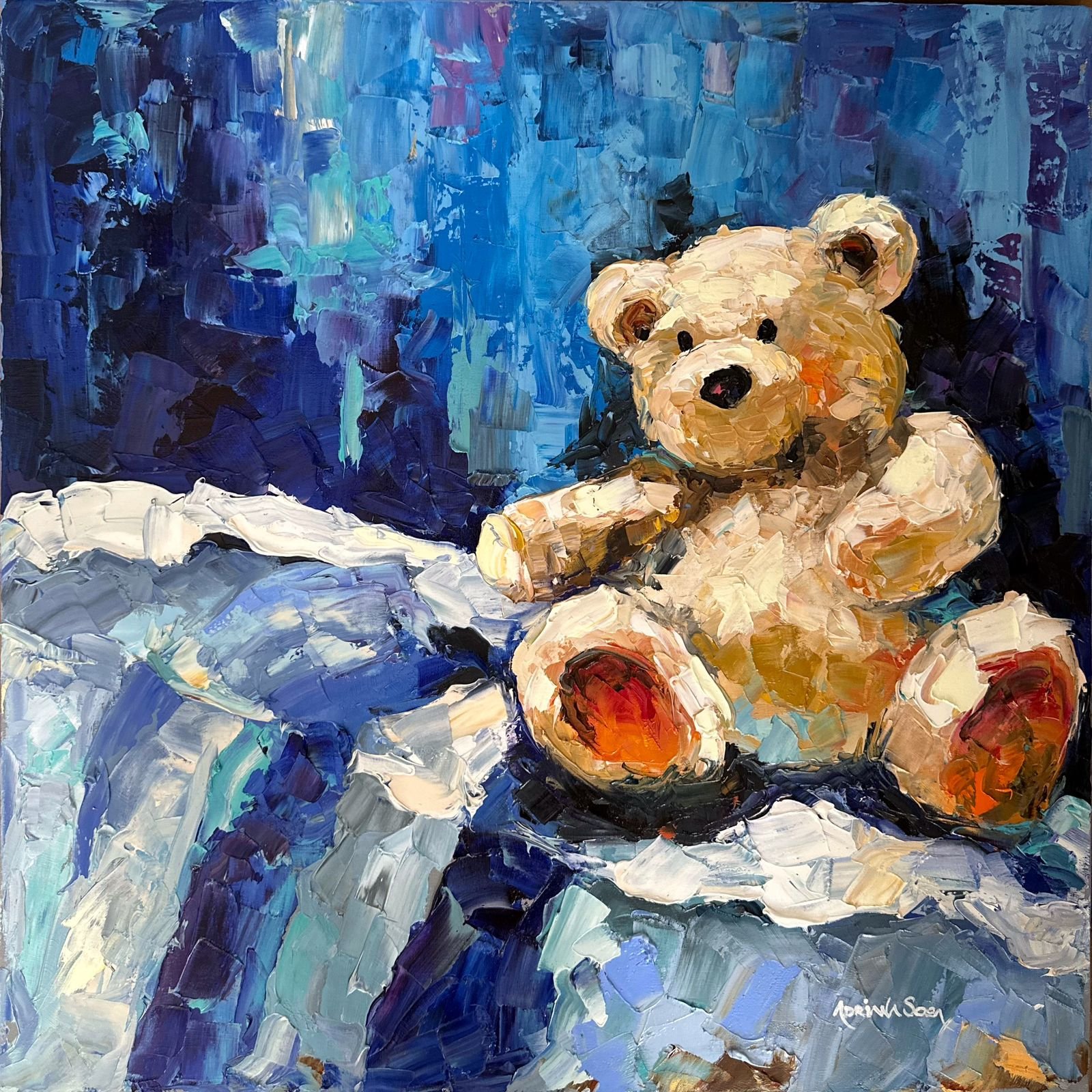 Colección Teddy "Esperando". Óleo sobre tela, técnica empaste 30 x 30 cm.
