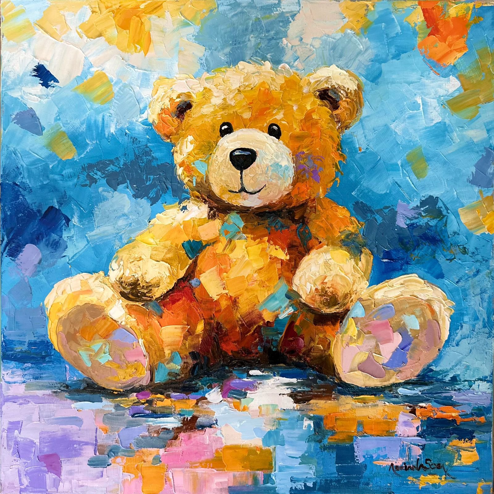Colección Teddy "feliz". Óleo sobre tela, técnica empaste 30 x 30 cm.