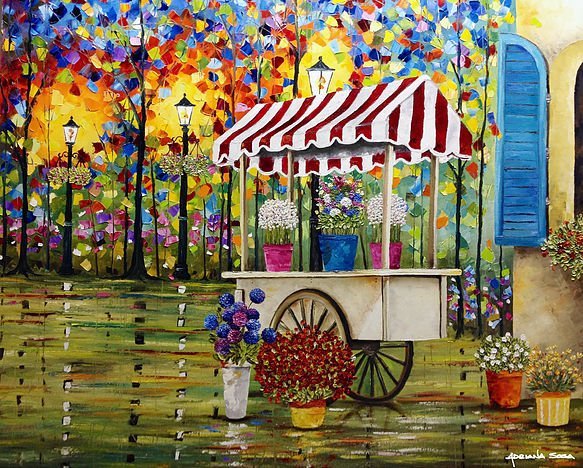 " Sábado por la mañana... Antes de llegar a casa. Óleo sobre tela, técnica espátula 100 x 120 cm.
