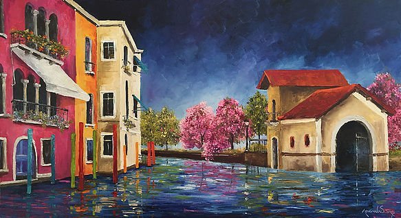 "Noche azul". Óleo sobre tela 90 x 50 cm.