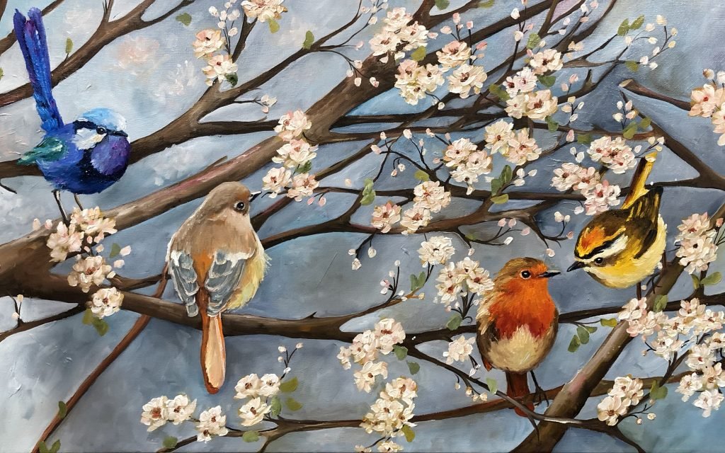 "Los cantos". Óleo sobre tela 65 x 120 cm.