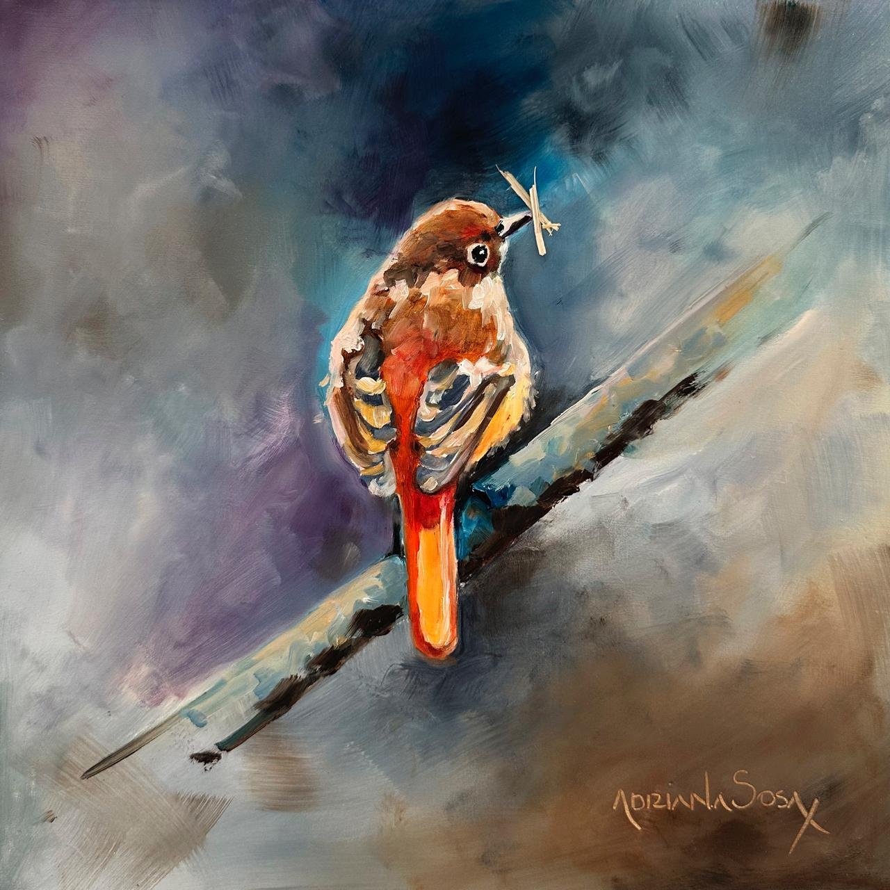 "Recolectando material". Óleo sobre madera 30 x 30 cm.