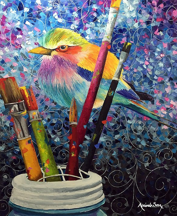 "Como pintando al óleo. Óleo sobre tela, técnica espátula 100 x 120 cm.
