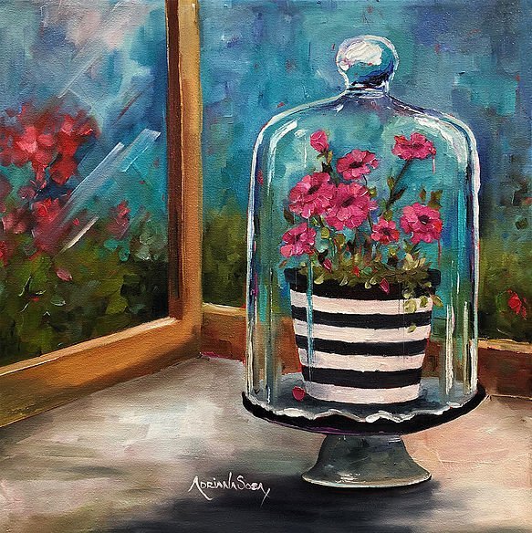 "El Capelo y la ventana". Óleo sobre tela 40 x 40 cm.