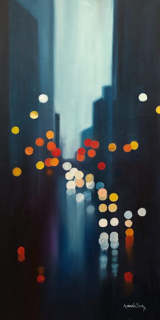 "Ciudad - Luces". Óleo sobre tela 60 x 120 cm.