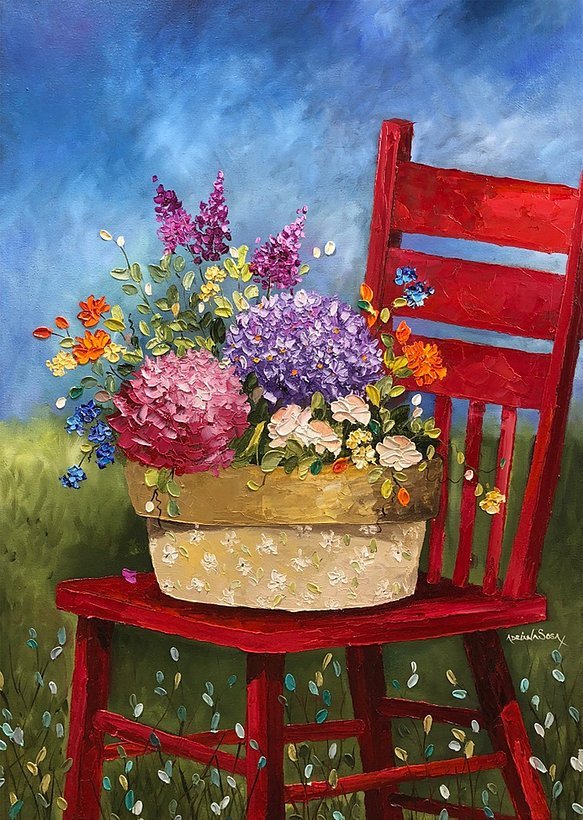 " La silla roja". Óleo sobre tela 50 x 70 cm.
