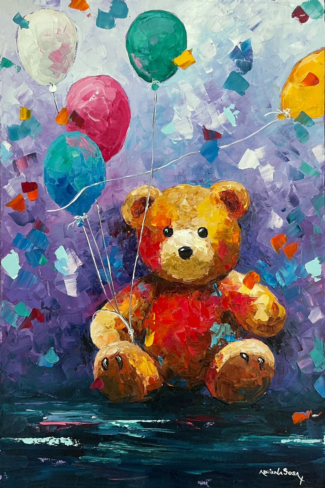 Colección Teddy "A volar". Óleo sobre tela, técnica empaste 30 x 30 cm.
