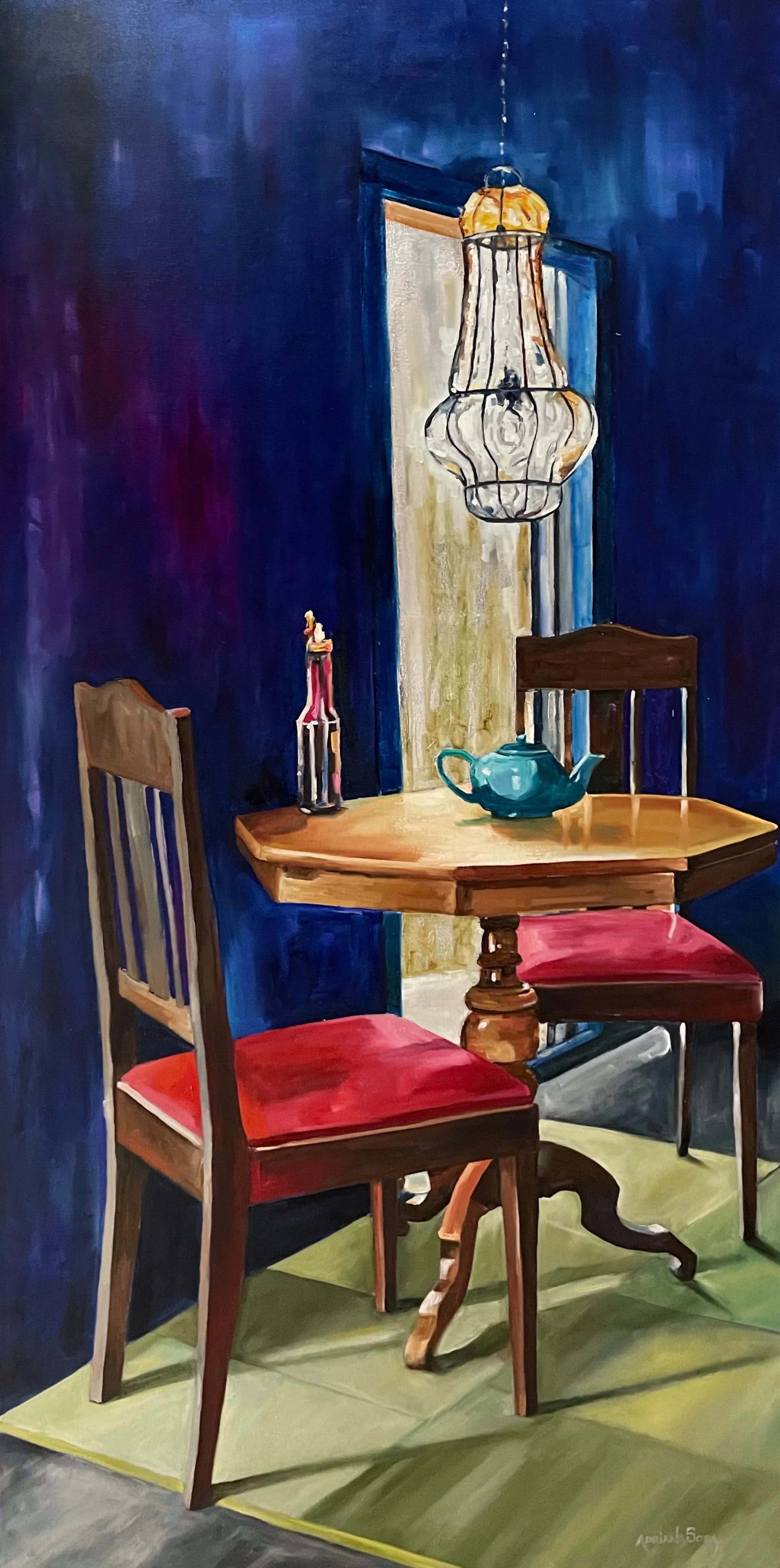 "La ventana". Óleo sobre tela con hoja de plata, 60x120 cm. 