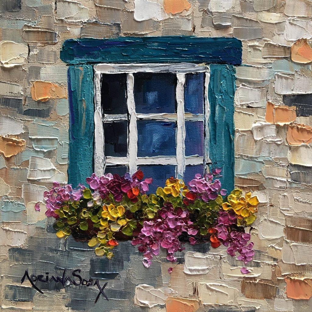 "La ventana". Óleo sobre tela técnica empaste 20 x 20 cm.