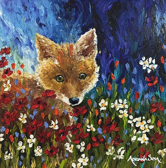 "Alguien nos observa" Óleo sobre tela /Ae digital/ pintado con los dedos. 50 x 50 cm.