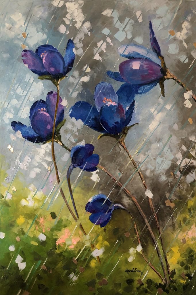 "Lluvia de Alegría" Óleo sobre tela, técnica espátula 65 x 100 cm.