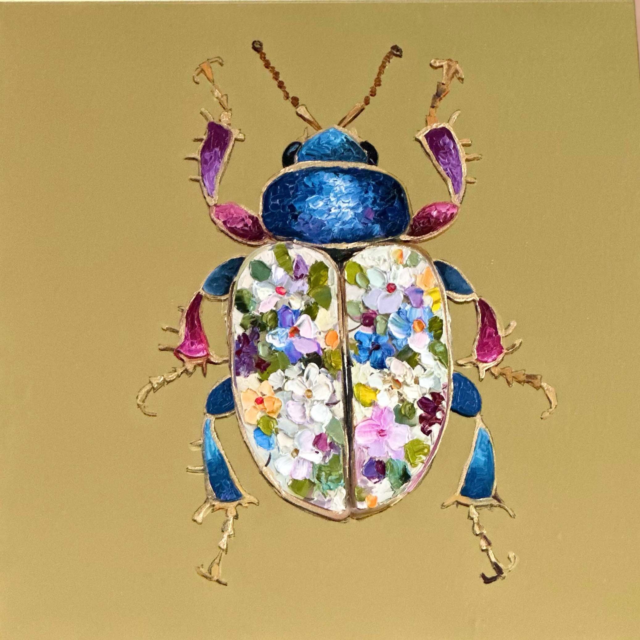 "Escarabajo". Óleo sobre plexiglas dorado, técnica espátula, 30x30 cm. 