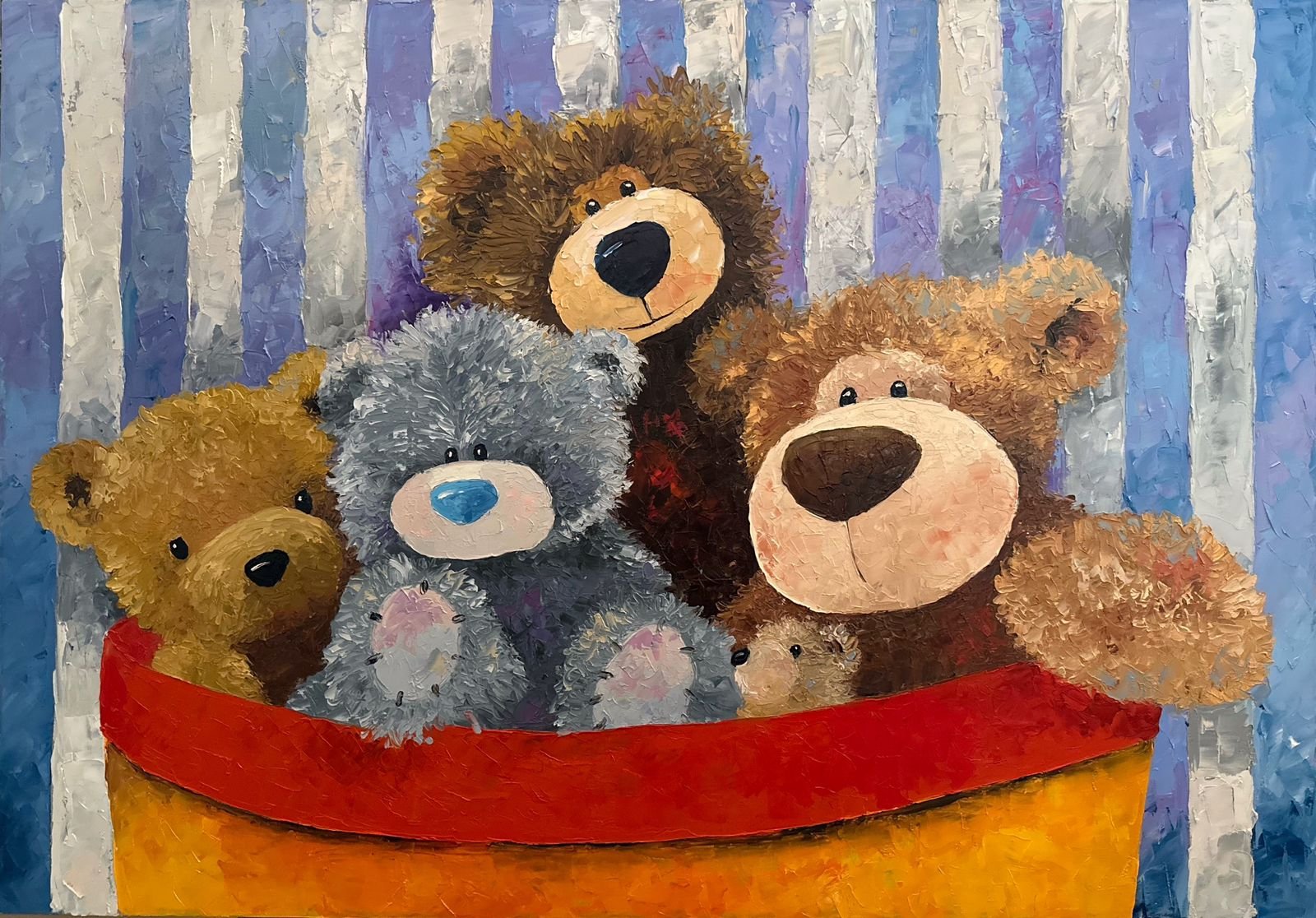 "Esperado para jugar". Óleo sobre tela, técnica espátula 60 x 90 cm.