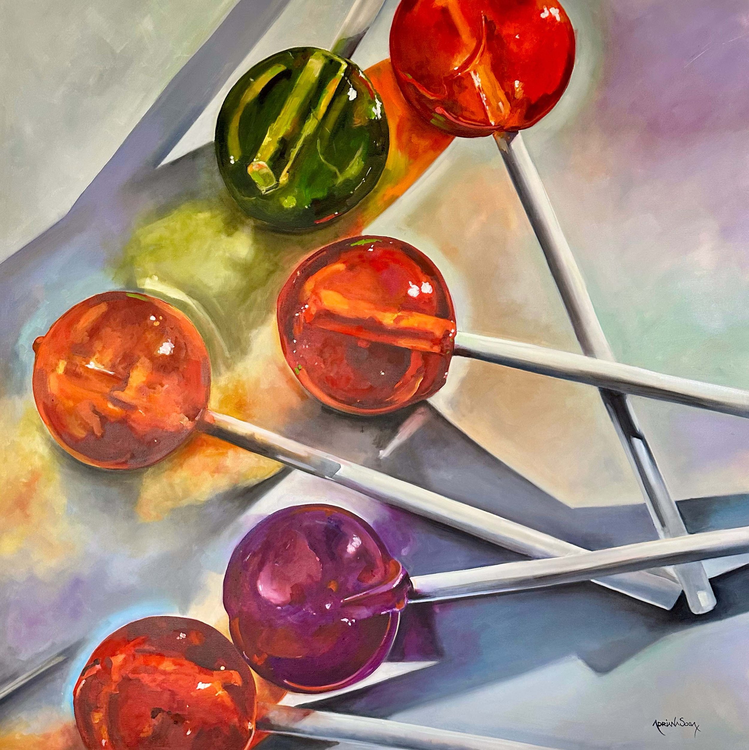 "Uno, dos, tres y por todas mis compañeras". Óleo sobre tela, 100x100 cm.