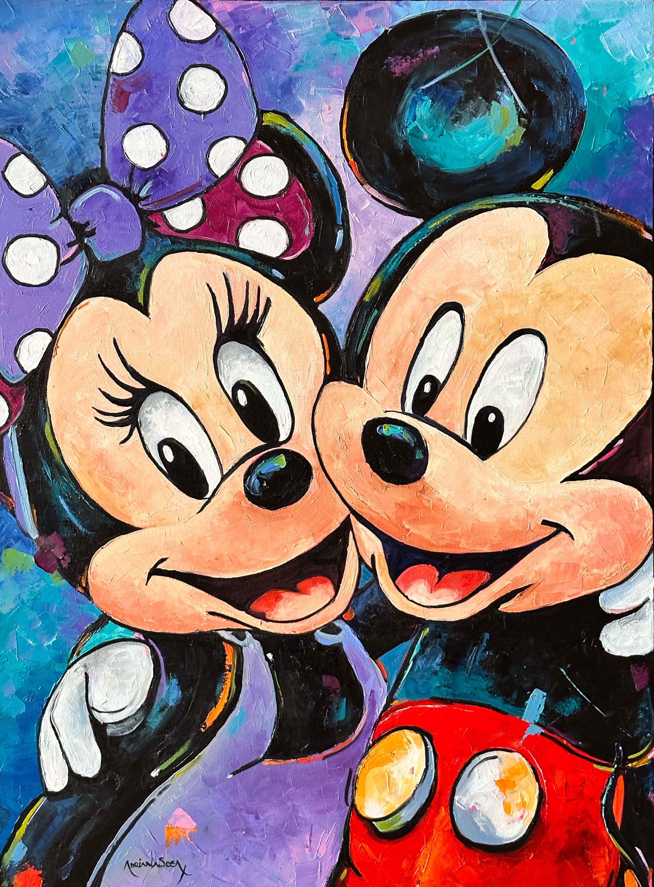"Mickey y Mimí". Óleo sobre tela, 50x50 cm.