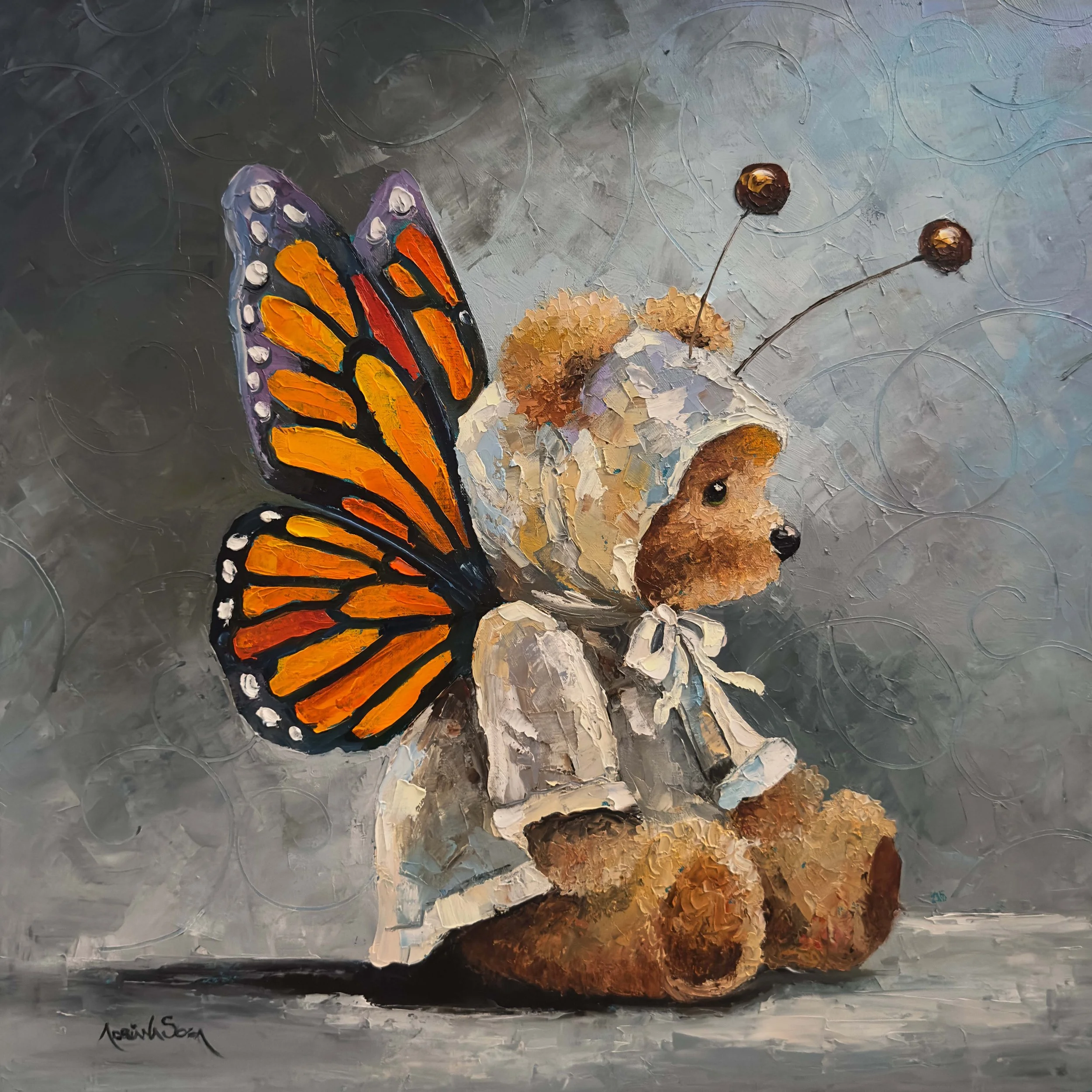 "Vuelo de miel". Óleo sobre tela, técnica mixta, 40x40 cm. 