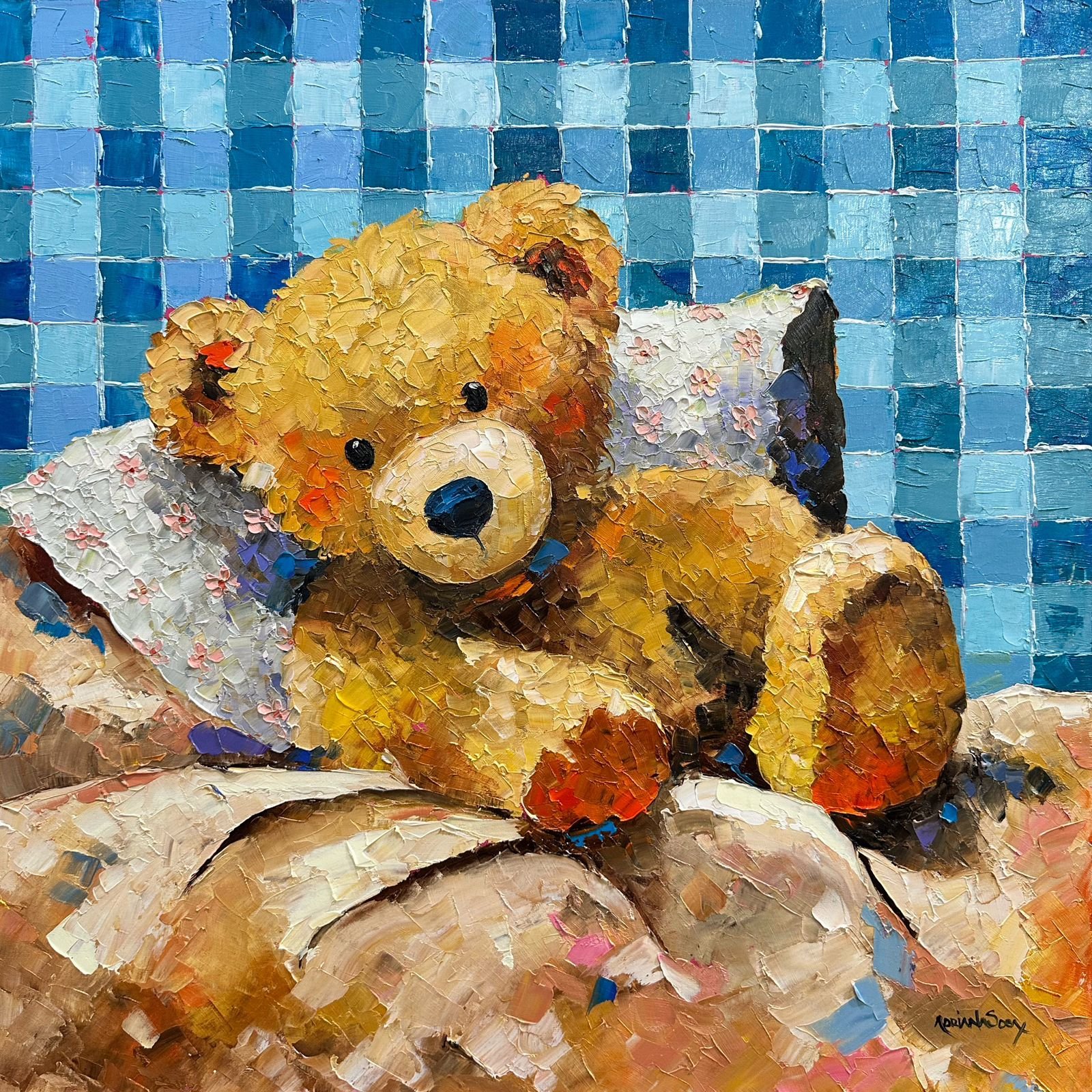 Colección Teddy "Descansando". Óleo sobre tela, técnica espátula 30 x 30 cm.