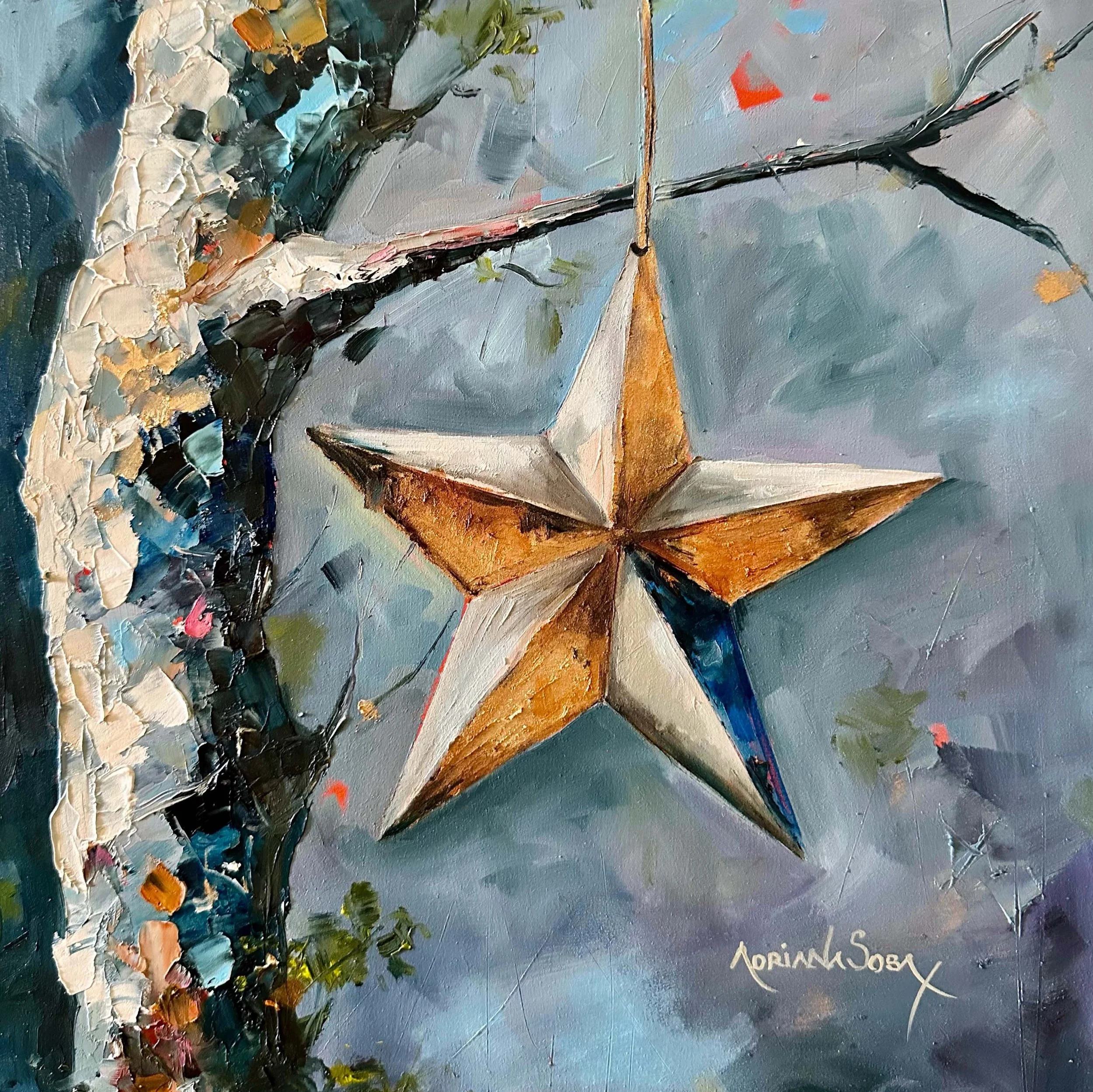 "Estrella de Belen". Óleo sobre tela, técnica mixta, 30x30 cm. 