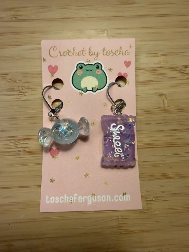 Kawaii sparkly candy resin stitch markers (set of 2)