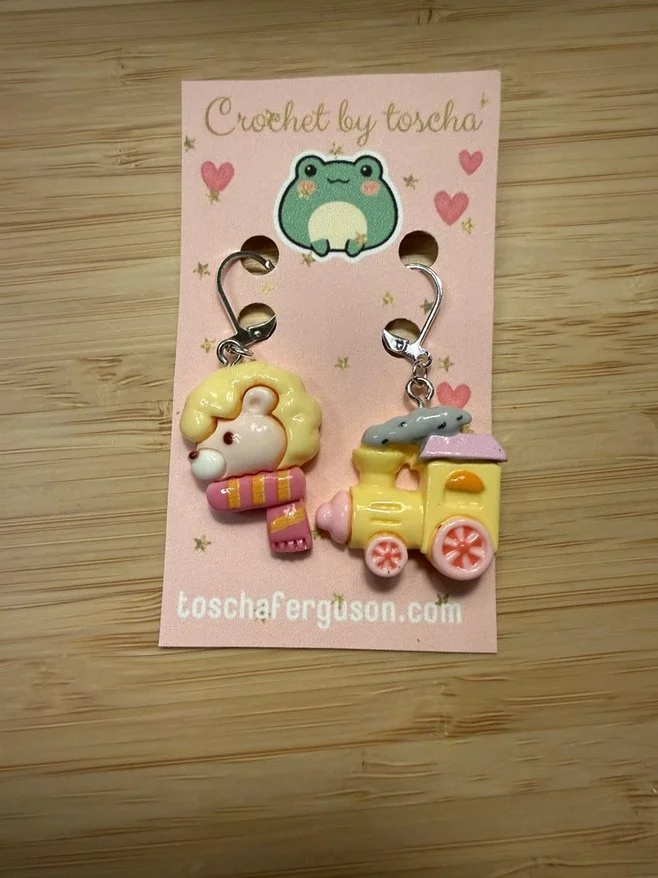 Kawaii Llama and train resin stitch marker (set of 2)