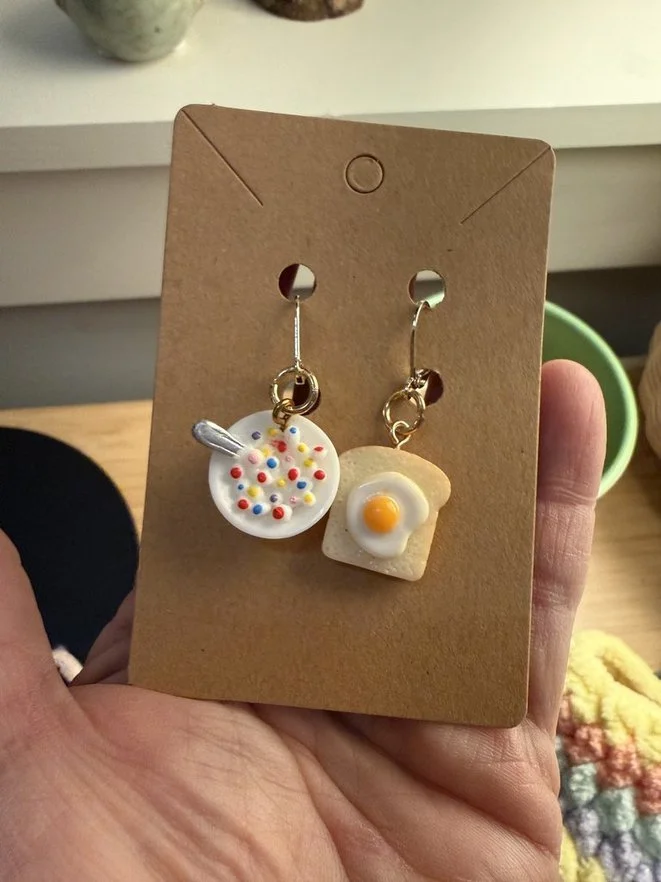 Breakfast Stitch Markers (set of 2) egg on toast and a bowl of cereal