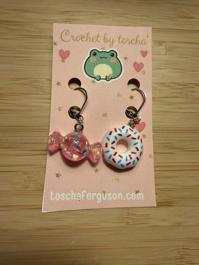 Kawaii pink candy and sprinkle donut Stitch Markers (set of 2)