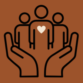 A line drawing of two hands shaking inside a heart outline, with rays emanating from the top of the heart.