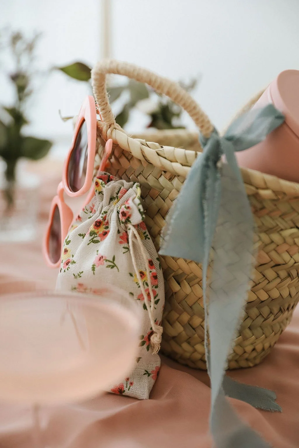 a bachelorette basket for the guests and bride