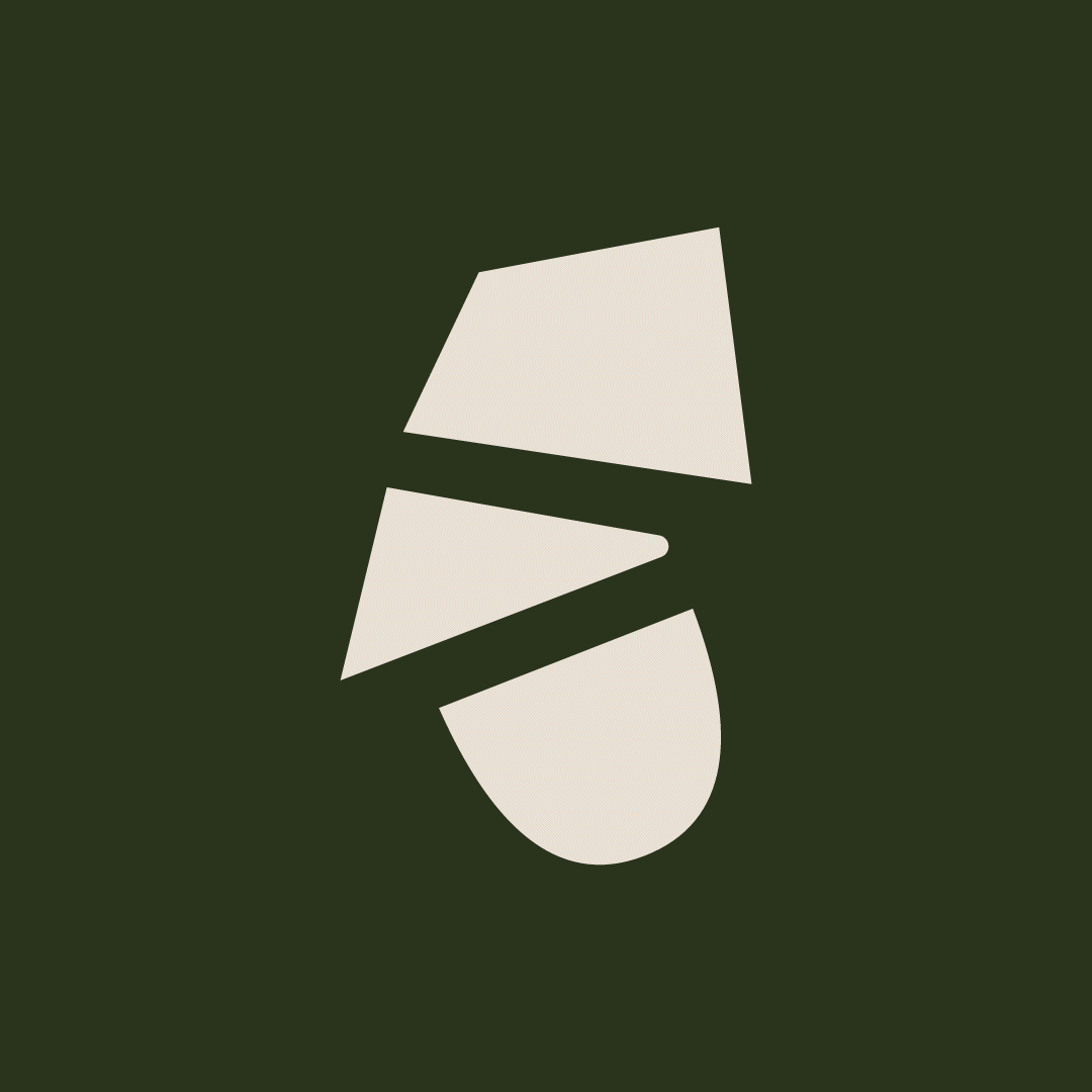 Abstract geometric design with green background and cream-colored shapes arranged vertically.