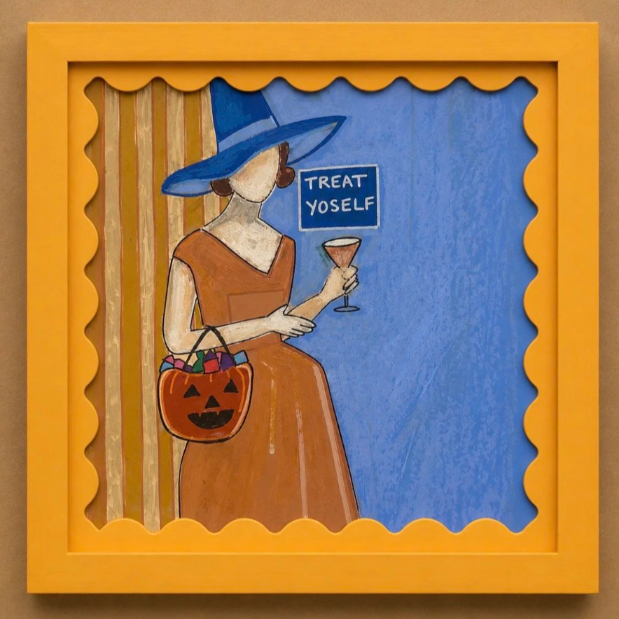 witch painting with wine and candy
