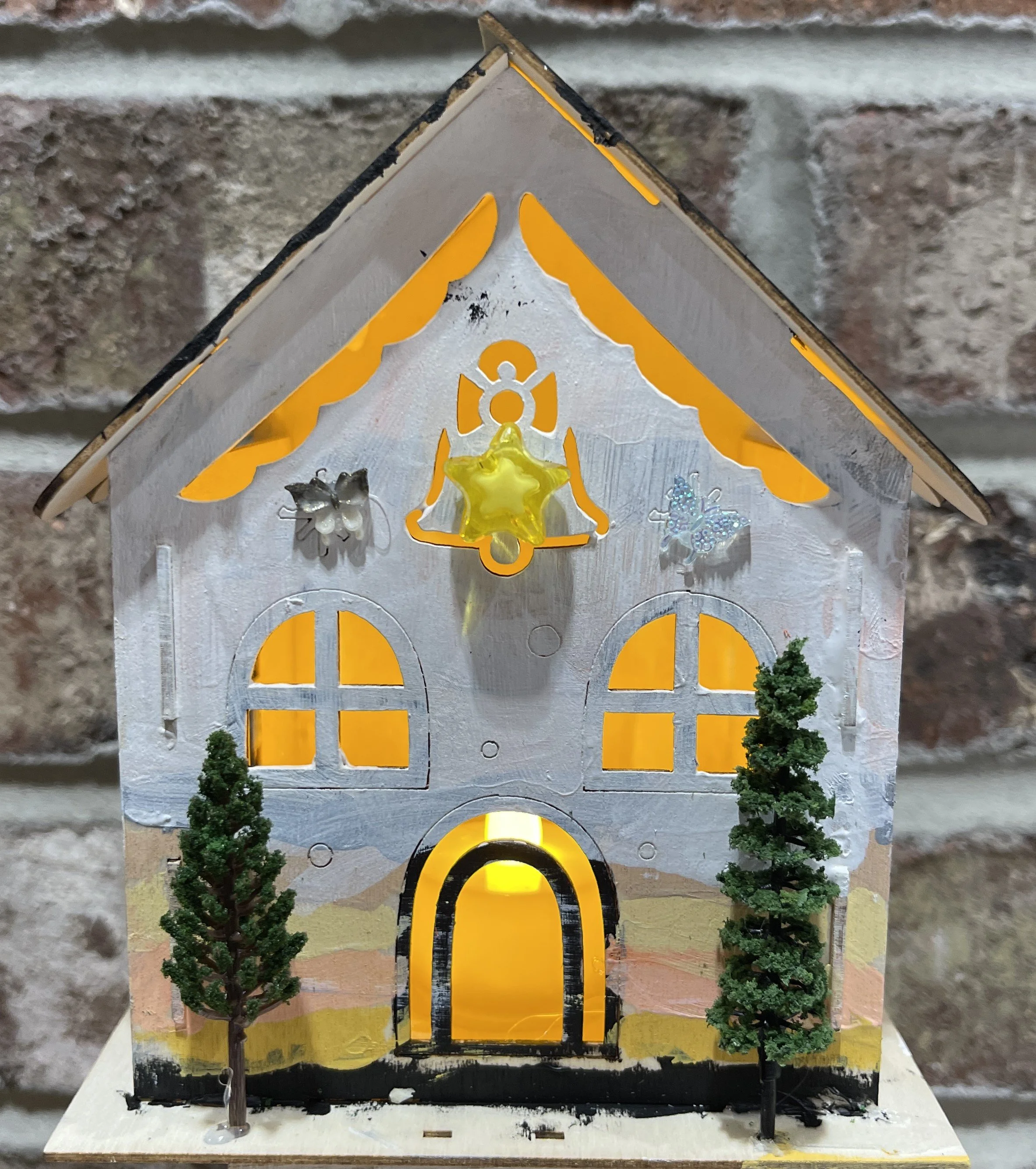 wooden gingerbread house
