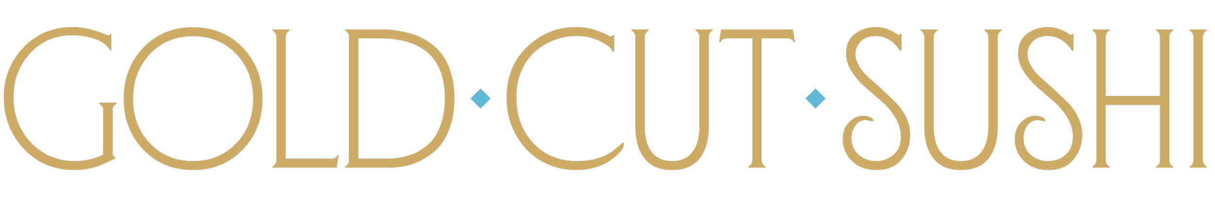 Text in gold color that reads 'GOLD CUT' with decorative blue diamonds between words.