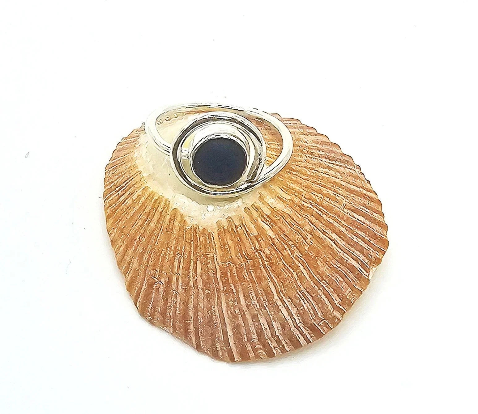 Handmade Blue Sea Glass Half Bead & Sterling Silver Ring