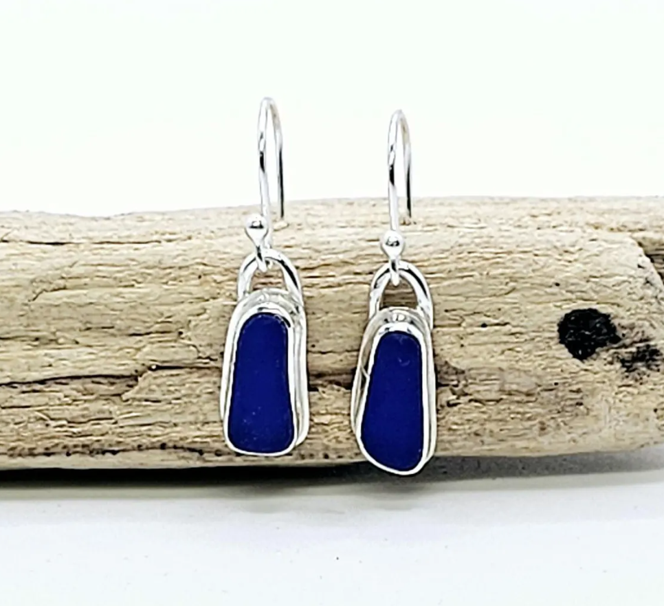 Cobalt Sea Glass & Sterling Earrings