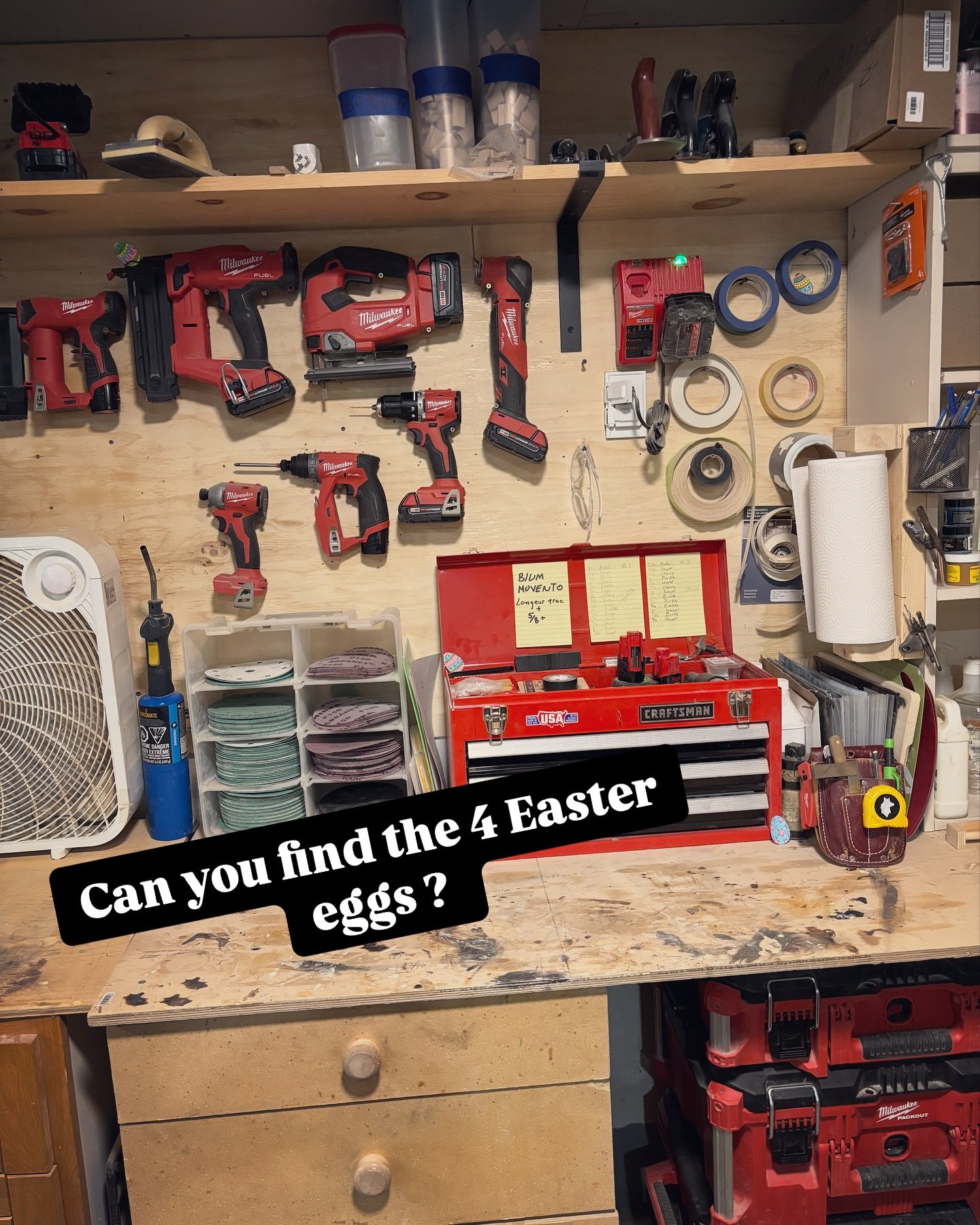 Little game for y&rsquo;all this Easter weekend 🐣

Can you find the 4 Easter eggs in this picture

Comment your answer

I will post the answer in couple days make sur to follow to see it 

#easter #eggs #easteregghunt #game #easterweekend #woodshop 