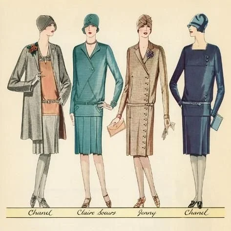 Giclee Print_ Four Flappers Modelling French Designer Outfits, 1928 (Screen Print) by American School _ 16x16in.jpeg