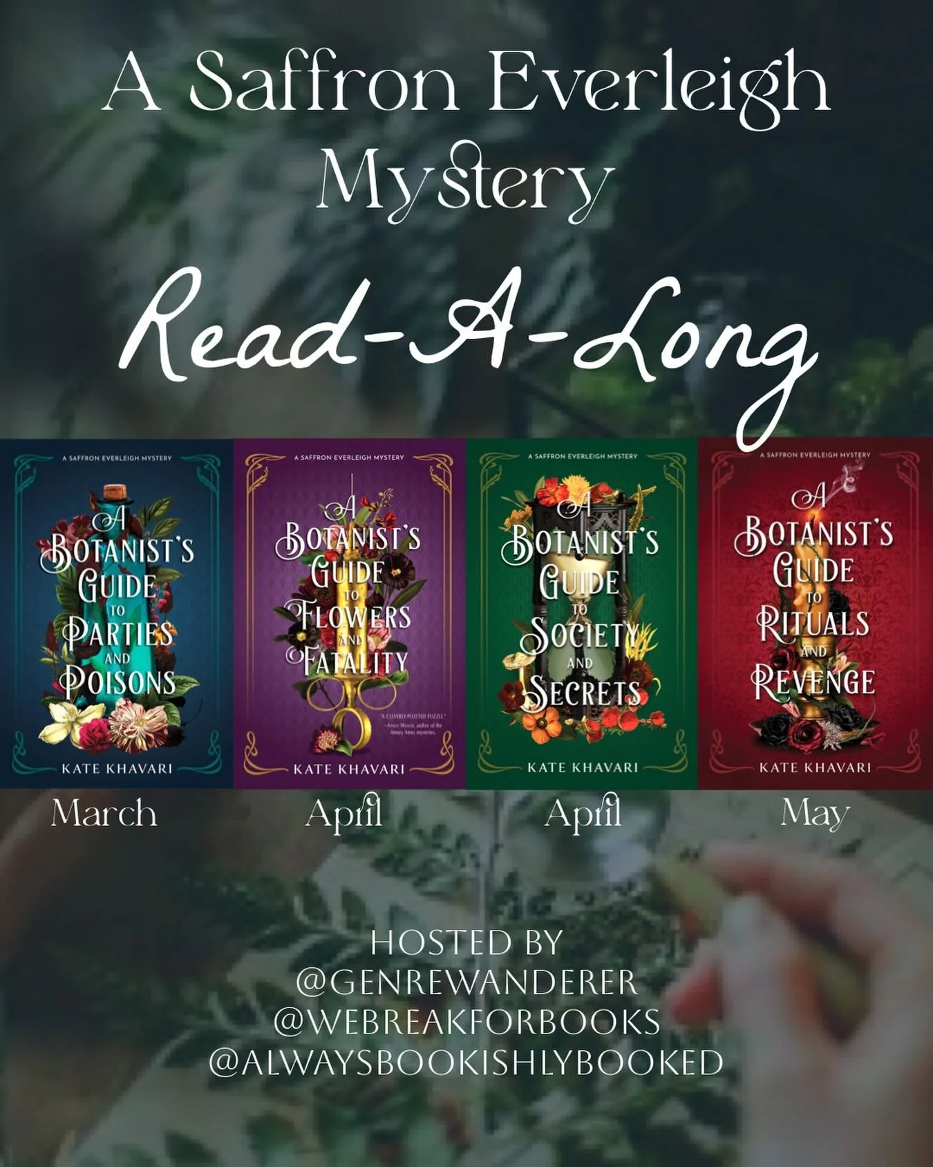 It&rsquo;s a Read-A-Long!

Join these three fabulous bookstagramers as we read all the books in the Saffron Everleigh series in preparation for the release of A Botanist&rsquo;s Guide to Tradition and Treachery!

Follow @genrewanderer @webreakforbook