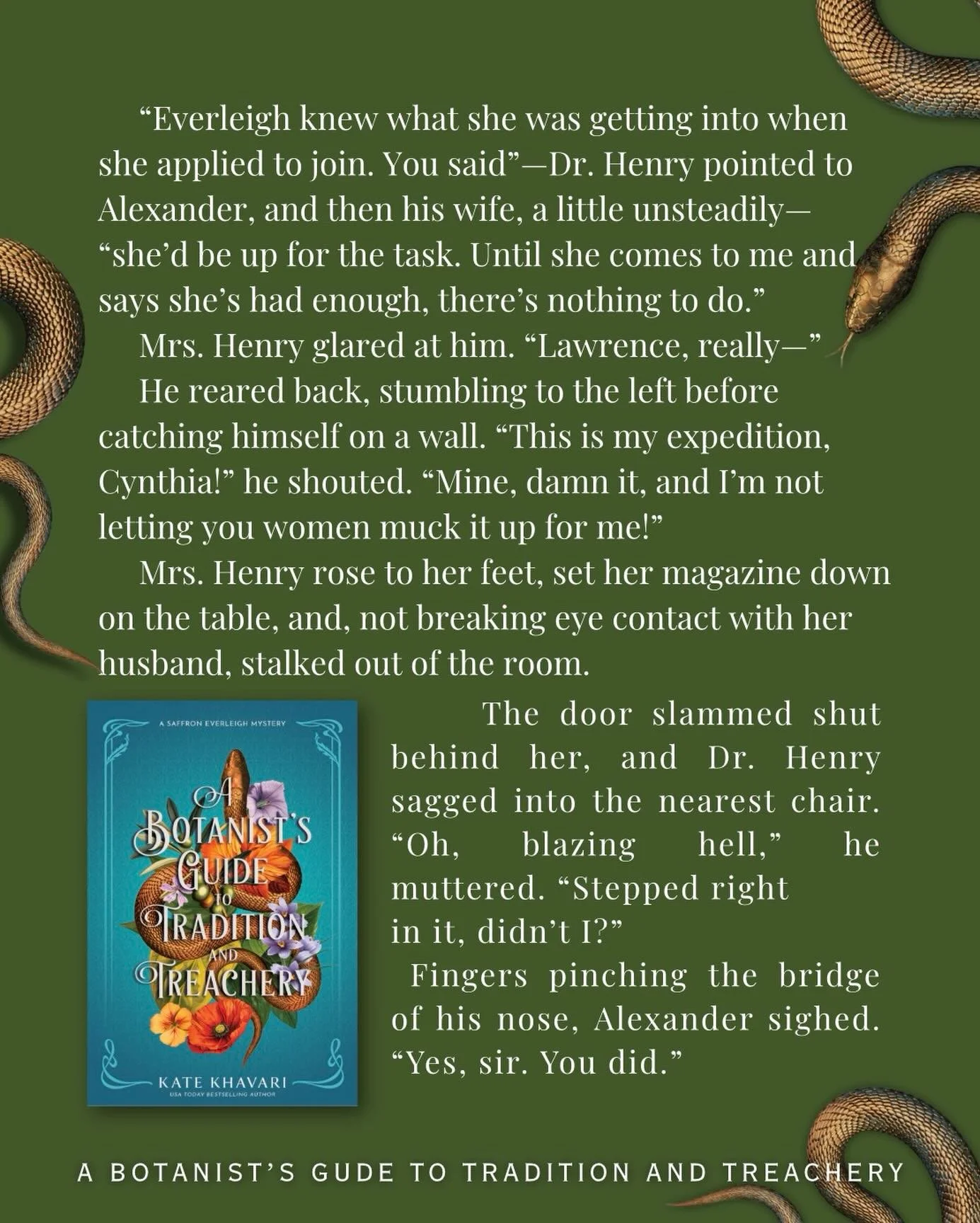 I&rsquo;ve been thinking a lot this week about how different Saffron&rsquo;s expedition to Turkey would have been if Mrs. Henry had been in charge instead of Dr. Henry&hellip; Probably a lot less m*rder and mayhem. 

Oh well.

A Botanist&rsquo;s Guid