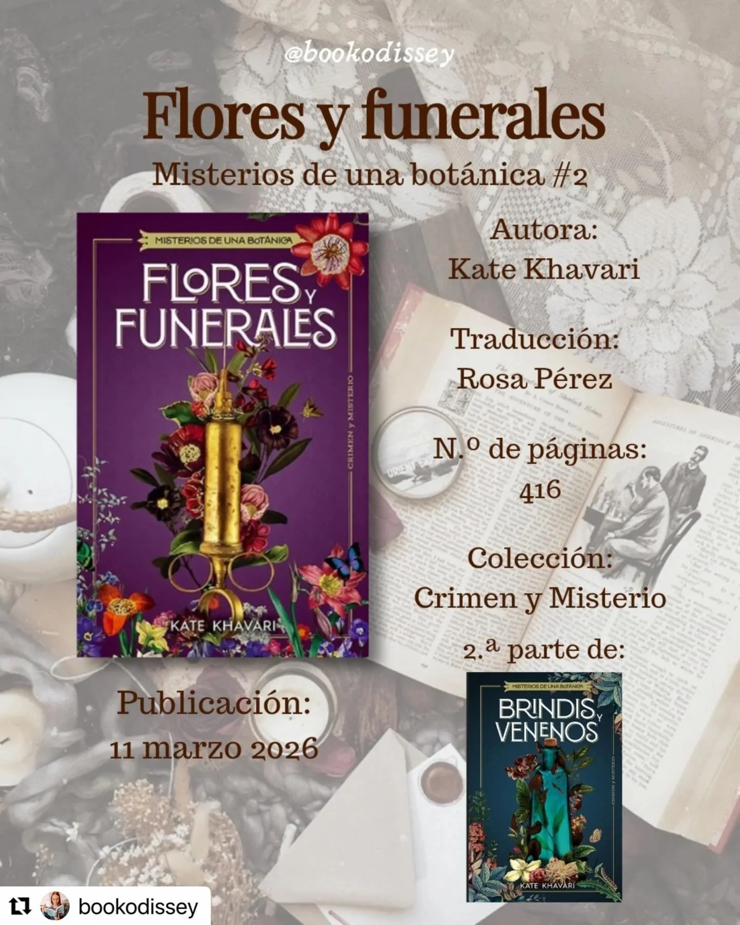 Exciting news for Spanish readers: m&aacute;s Saffron!

The second installment of the Saffron Everleigh Mysteries, translated as Misterios de Una Botanica series, comes out TODAY!

Thanks @almaeditorial for bringing Flores y Funerales to the world! A