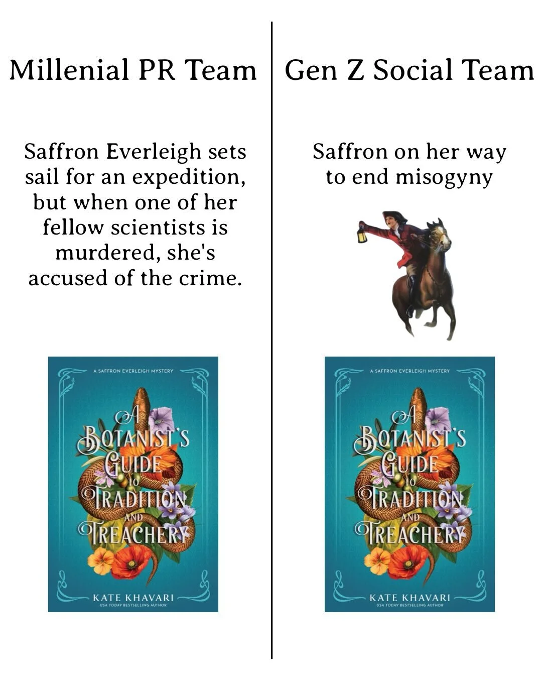 Shout out to my Gen Z cousin for the support (screenshot tax at the end) and shout out to the youths. Y&rsquo;all should read my book?

A Botanist&rsquo;s Guide to Tradition and Treachery is a romp of a 1920&rsquo;s mystery set among the ruins of new