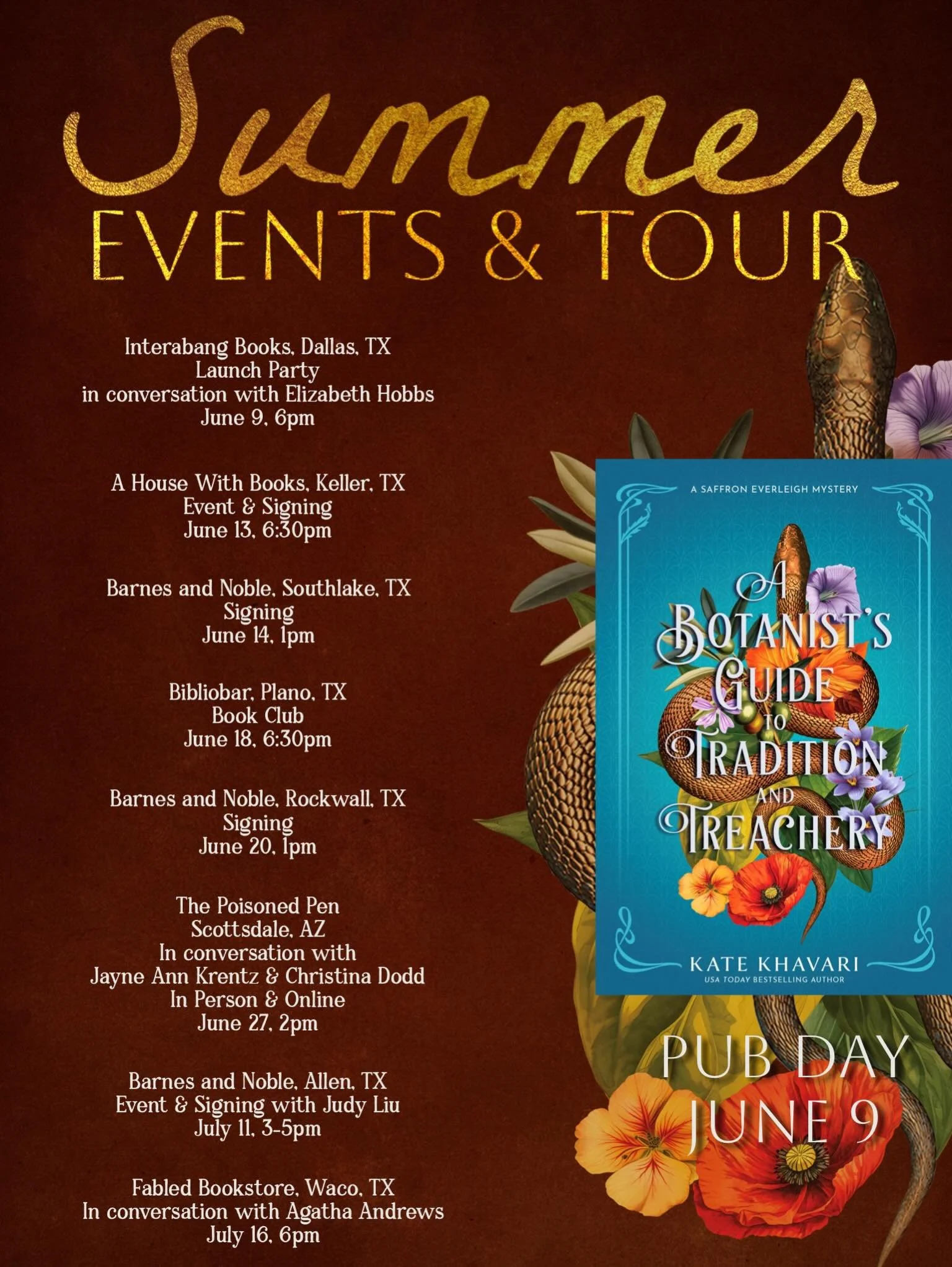 So excited to get out there with readers as they discover A Botanist&rsquo;s Guide to Tradition and Treachery!!

Come find me at so many incredible bookstores this summer!