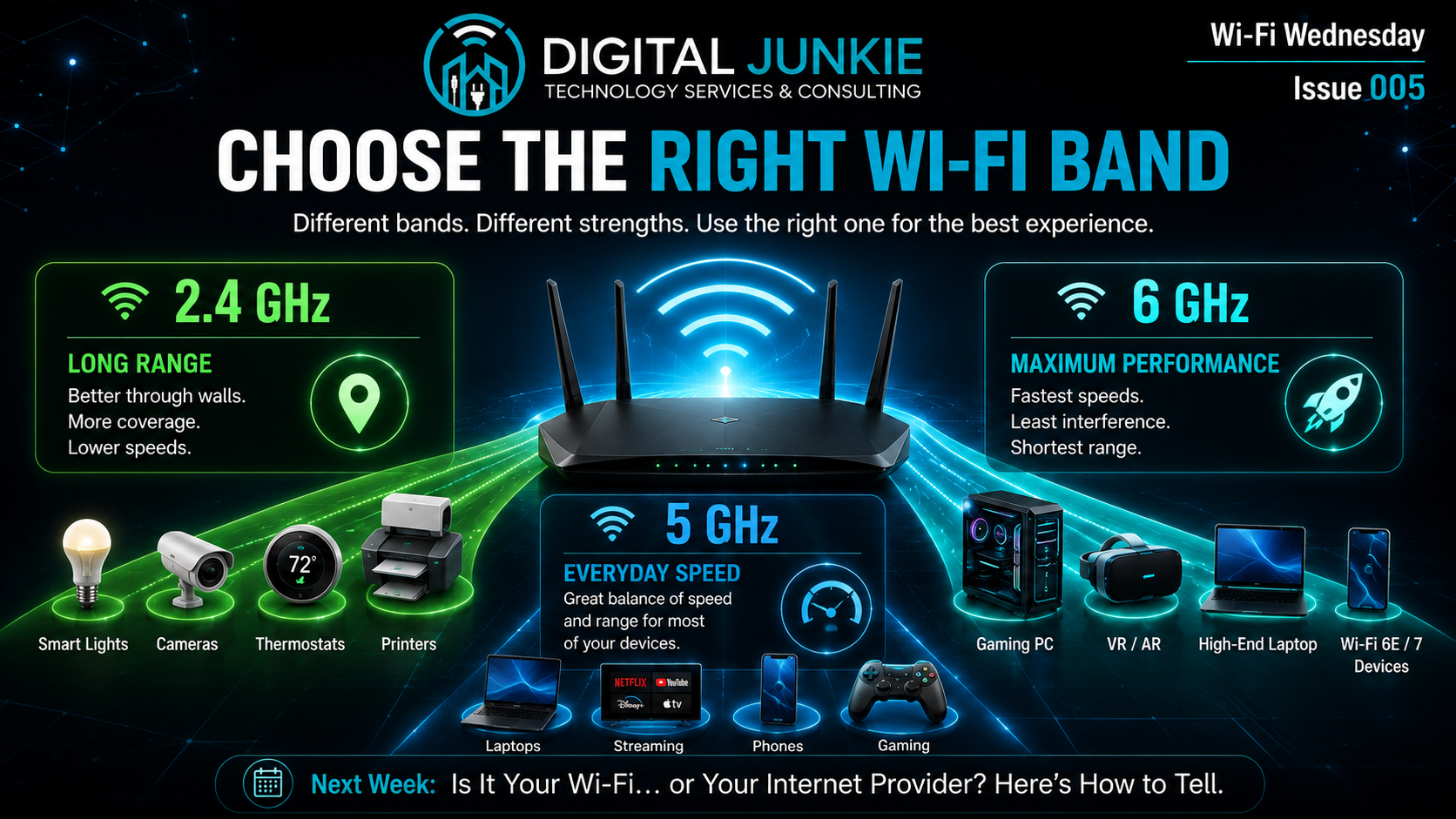 Wi-Fi Wednesday 005: 2.4 GHz vs. 5 GHz vs. 6 GHz: What’s the Difference and Which Should You Use?
