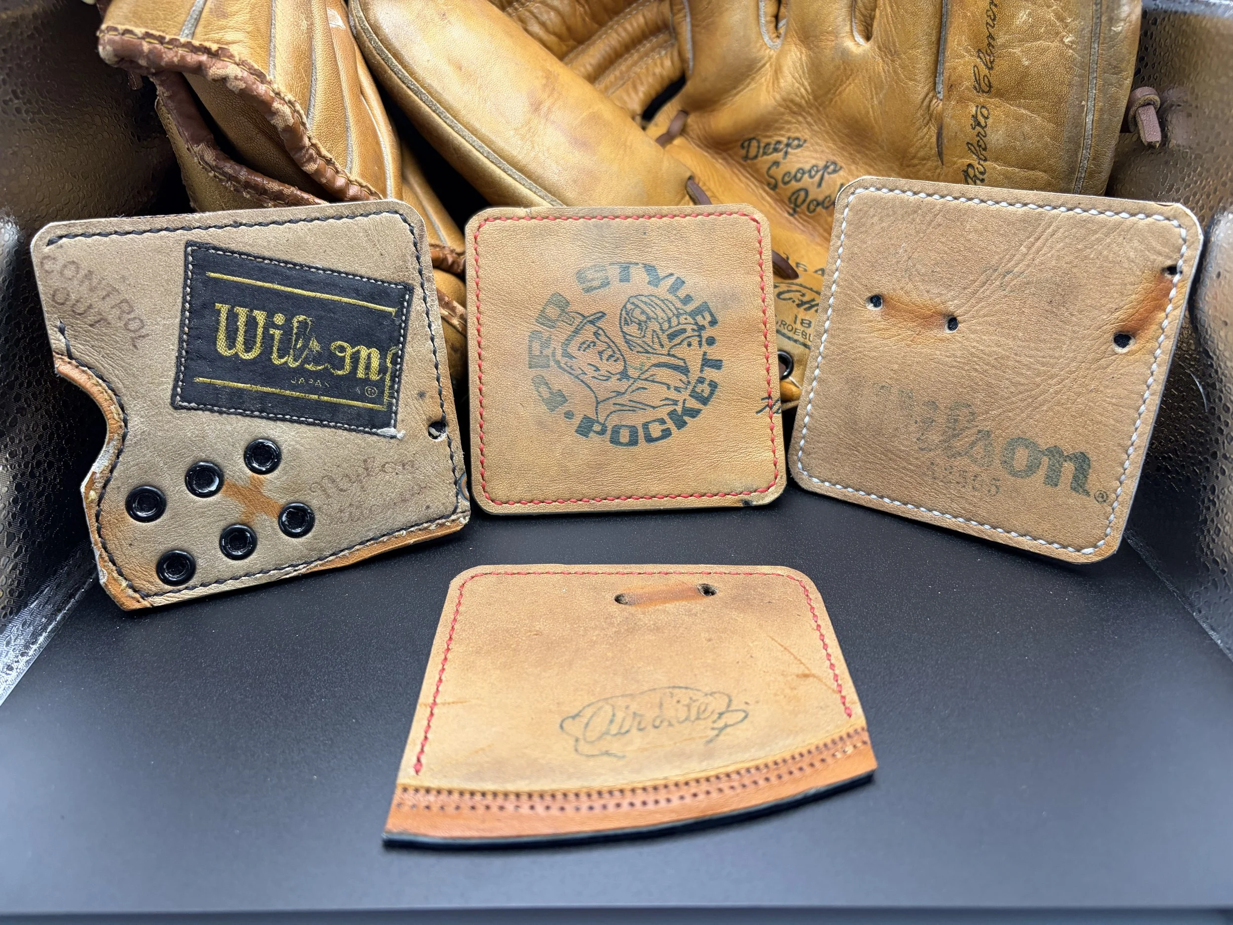 Baseball Glove Leather Coasters Handmade Set of Four: Wilson, Air Lite, Ted Williams, Wilson Patch