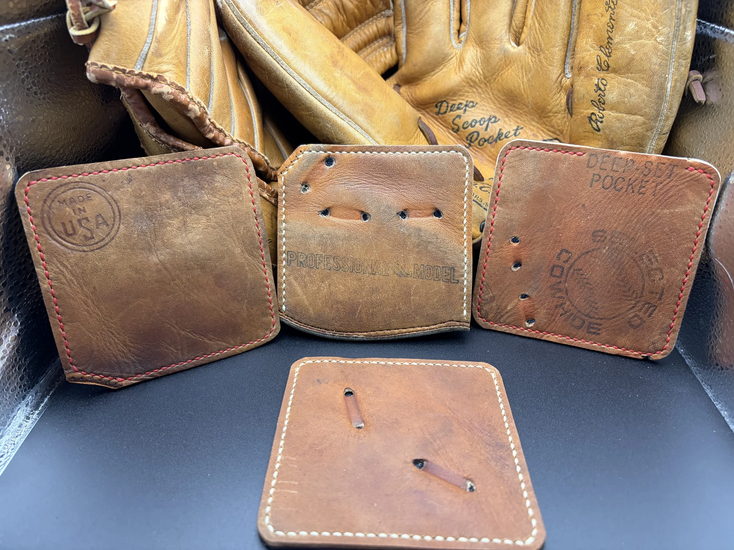 Baseball Glove Leather Coasters Handmade Set of Four: Made in USA, Professional Model, Deep Set Pocket Selected Cowhide