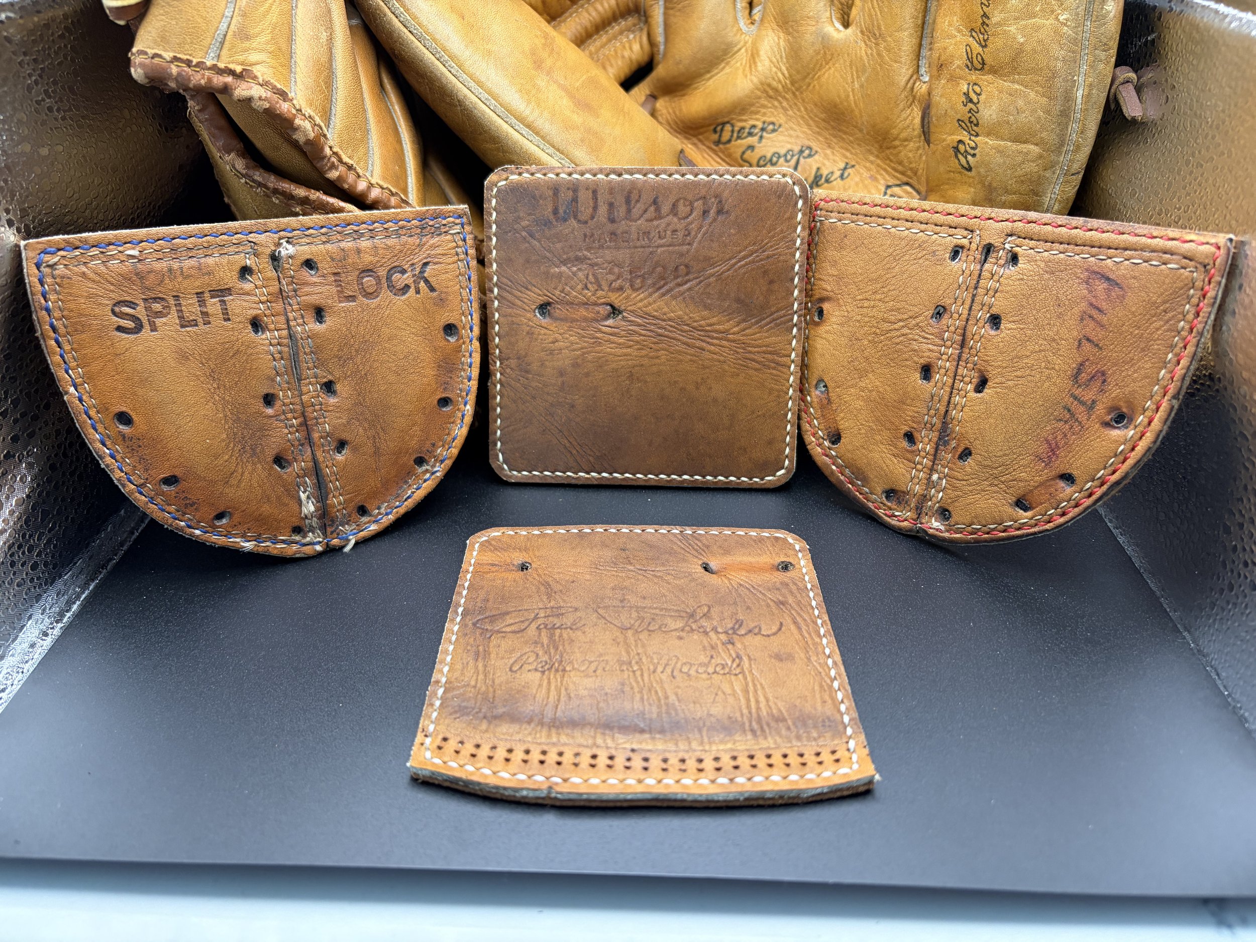 Baseball Glove Leather Coasters Handmade Set of Four: Wilson Made in USA, Paul Richards (Dodgers, Giants, Athletics, Tigers, Orioles), Split Lock web