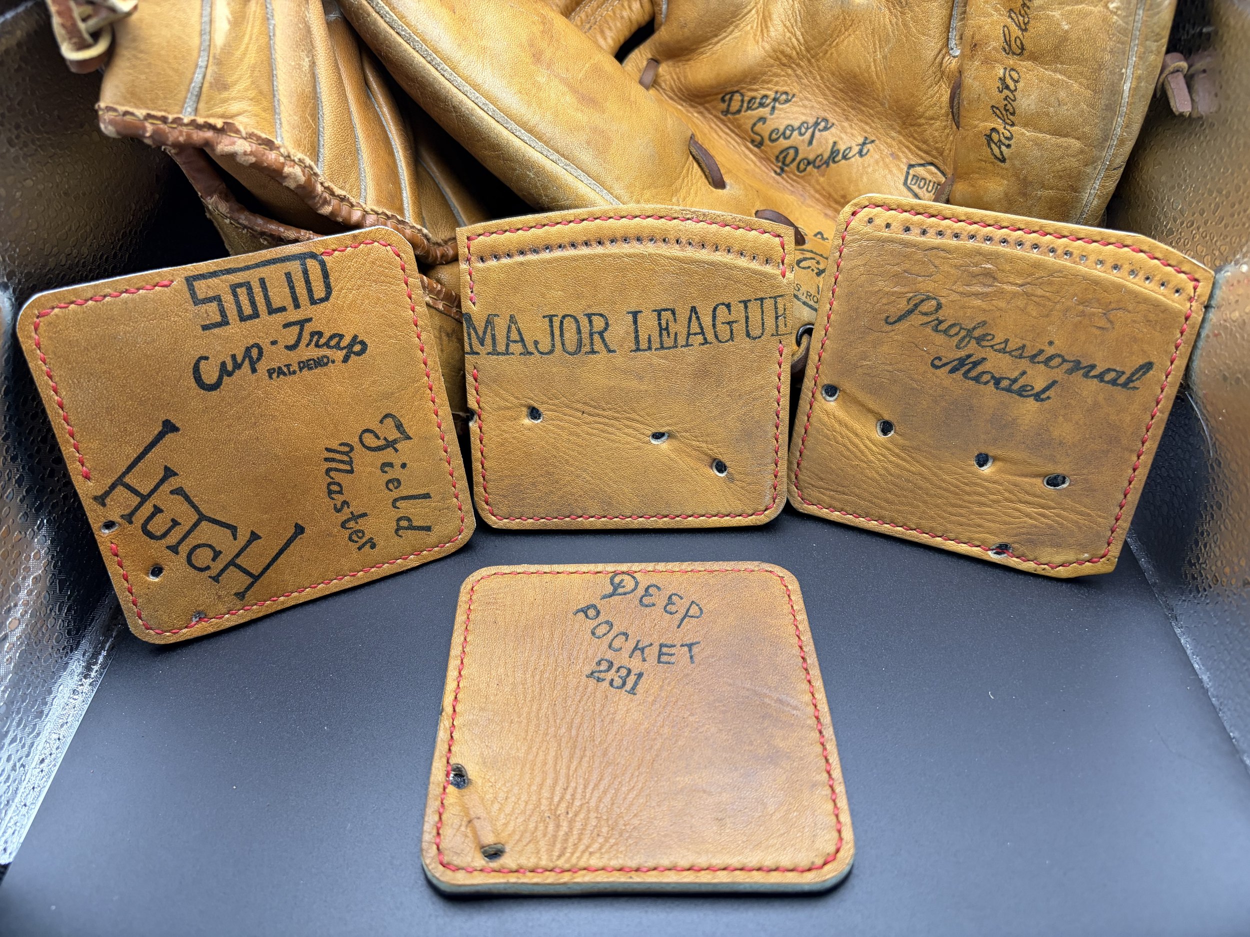 Baseball Glove Leather Coasters Handmade Set of Four: Hutch, Major League, Deep Pocket, Pro Model