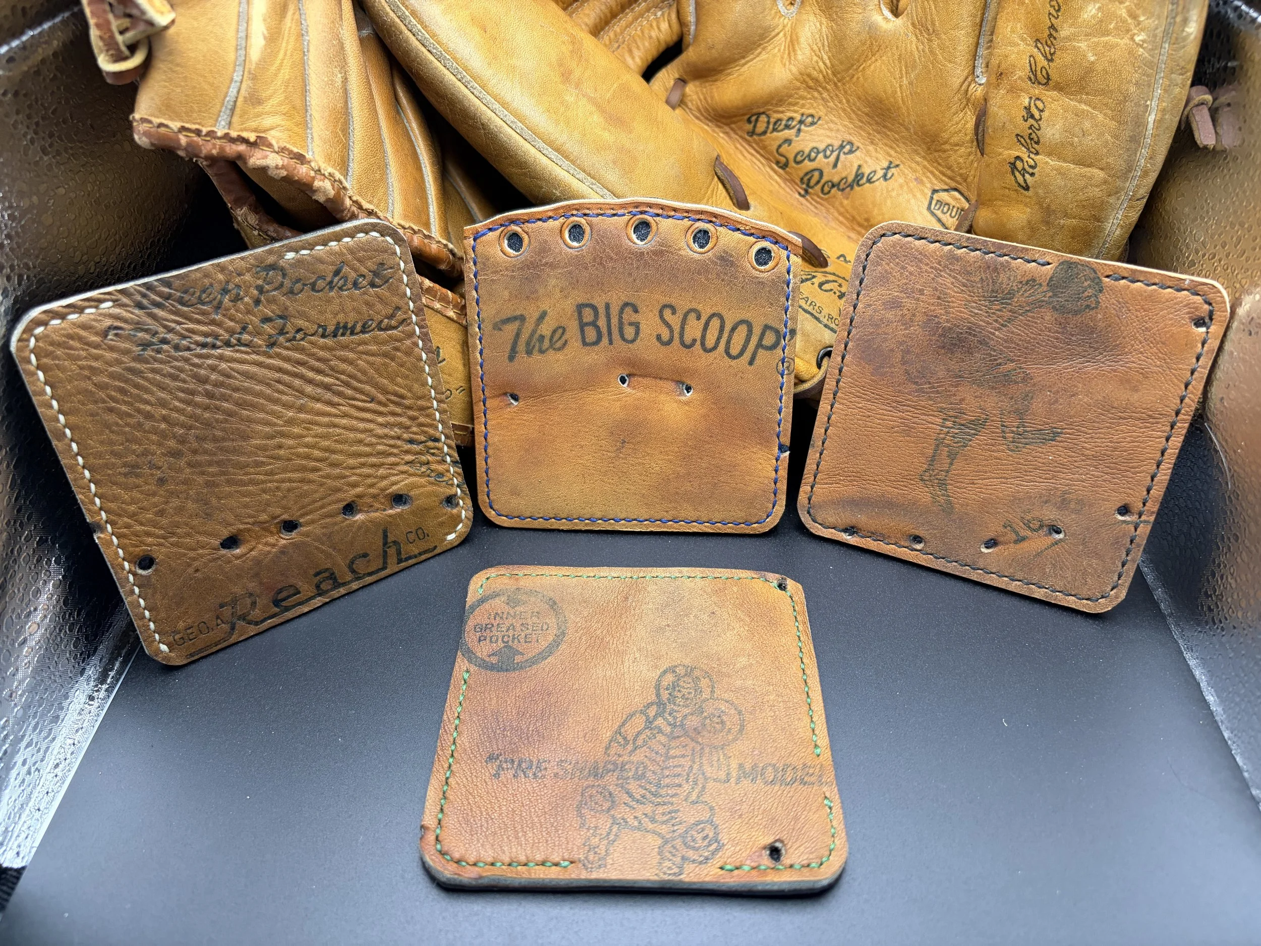 Baseball Glove Leather Coasters Handmade Set of Four: Big Scoop, Deep Pocket Hand Formed