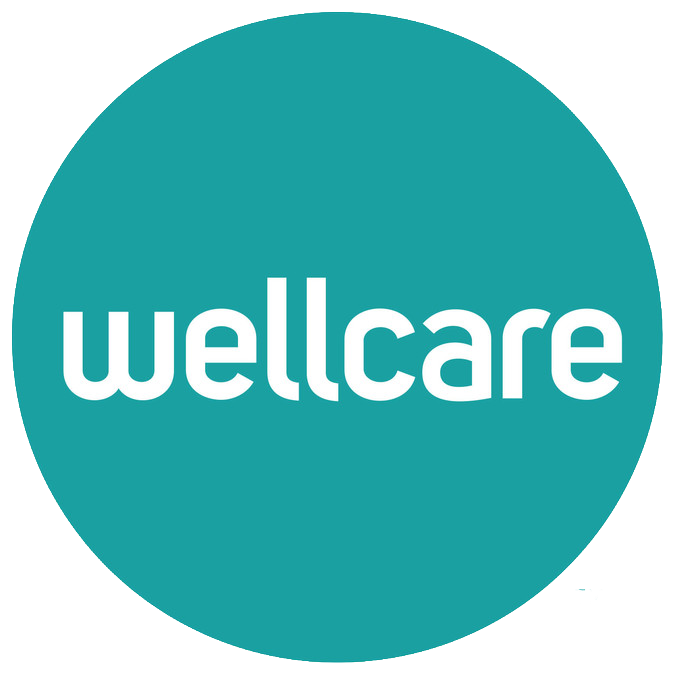 Wellcare logo with white text on a teal circle background.