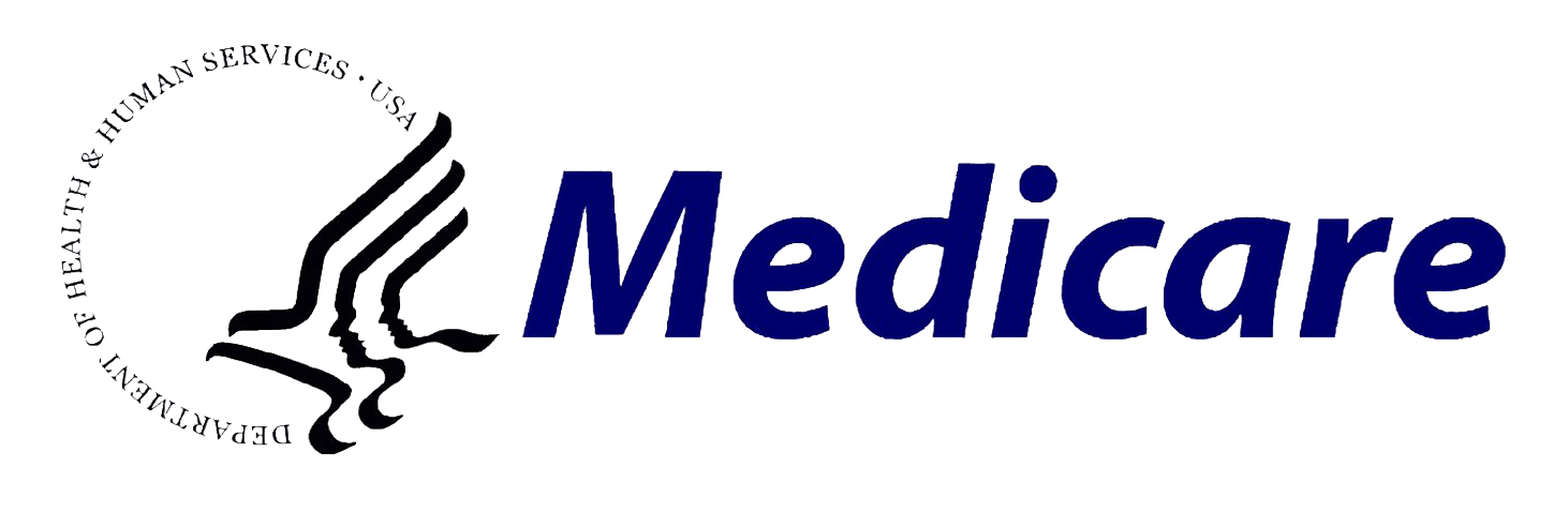 Medicare logo with a circular seal containing the text "Department of Health & Human Services " and an outline of the United States with a stylized face in profile.