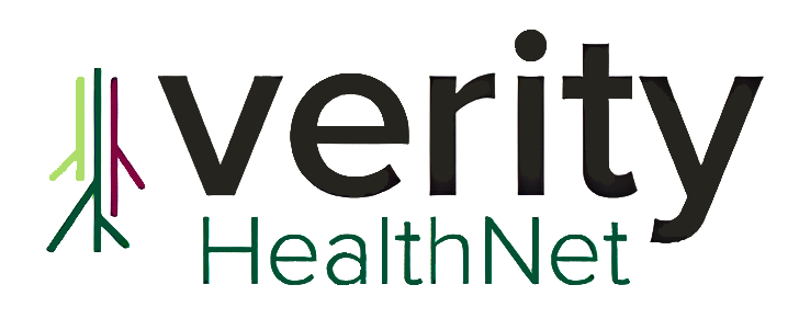 Verity HealthNet logo with stylized plant icon and text.